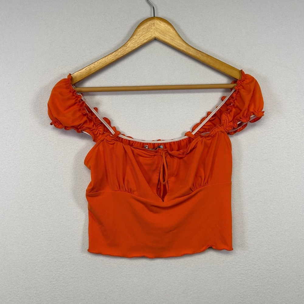 Cottagecore Urban Outfitters Women M Orange Milkmaid Ruffle Crop Top Lettuce Hem